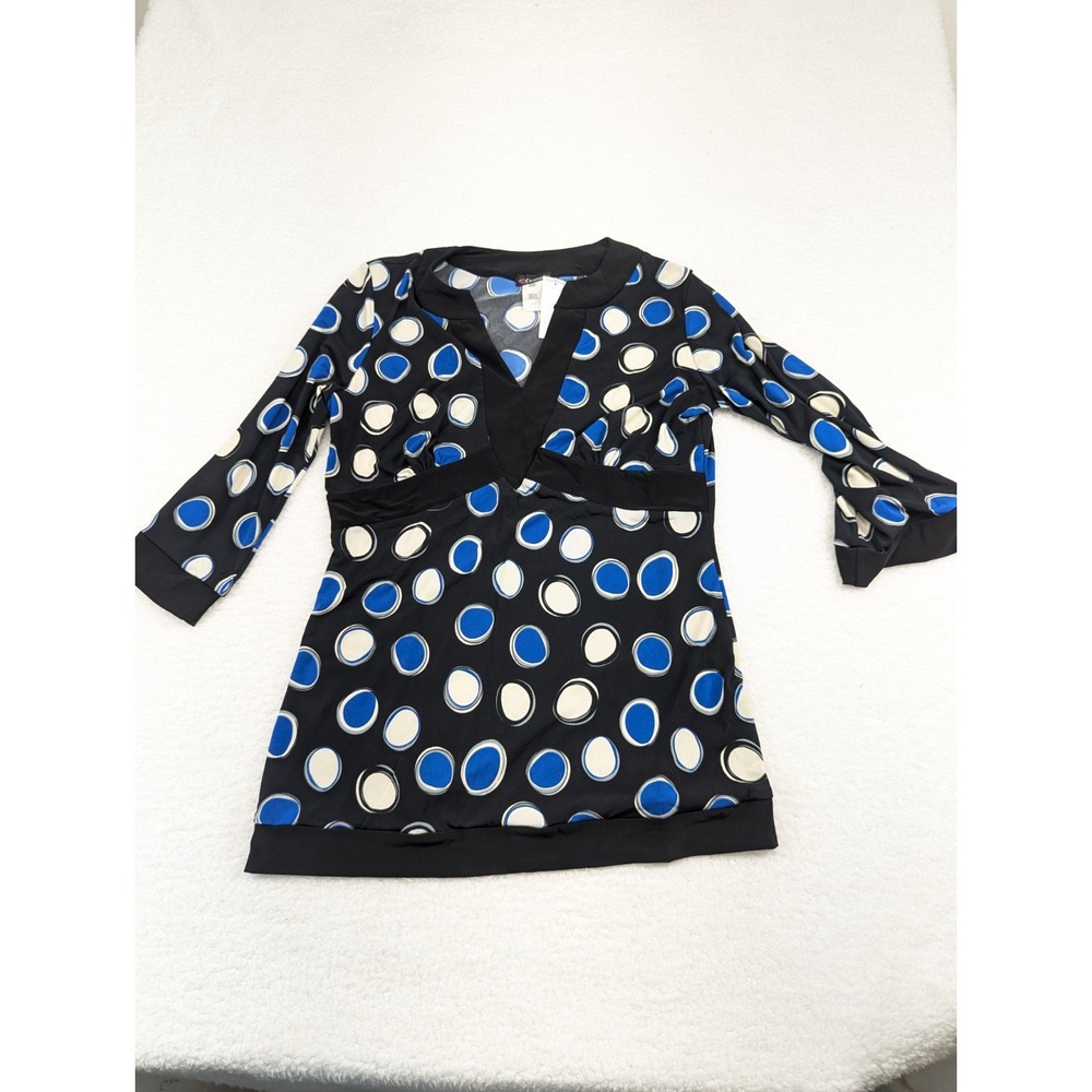 NWT Vintage Cocomo Multicolored Geometric Circles Tunic Top 3/4 Sleeve L